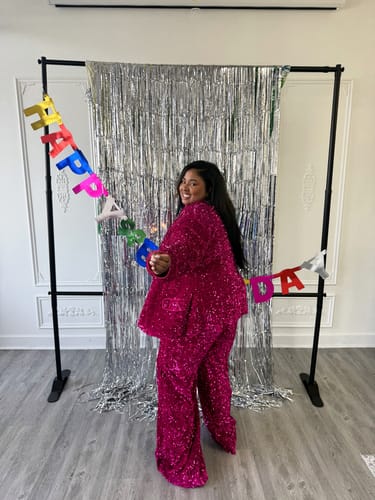 Customer photo review of Liza Suit in Magenta by OFUURE - RENTAL