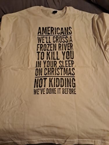 Customer photo review of Cross A River On Xmas T-Shirt