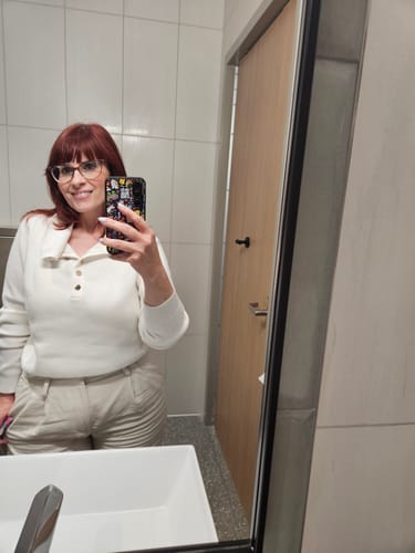 Customer photo review of SSYS Thelma Button Turtleneck Sweater In Ivory