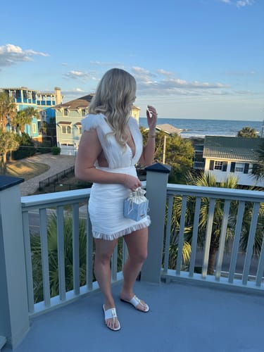 Customer photo review of Harlie Mini Dress in White by Sau Lee - RENTAL