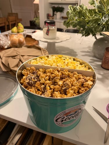 Customer photo review of Build Your Own Popcorn Tin | 2 Flavor
