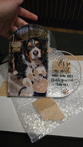 Customer photo review of Als je me mist - Gepersonaliseerd glazen hart
