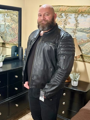 Customer photo review of Black FIM277CDMZ | Commuter - Men's Motorcycle Leather Jacket - Black