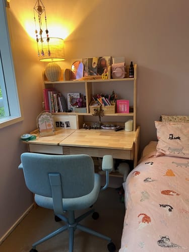 Customer photo review of Avelinn Study Desks/Solid Wood Study Desk with Shelf/Home Office/Natural color