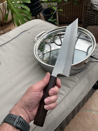 Customer photo review of Nigara Hamono Tsuchime Damascus Kiritsuke Gyuto 235 mm