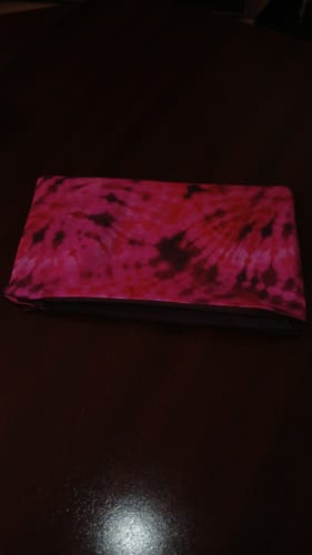Customer's finished DIY bag from the cotton bundle, featuring a pink and black tie-dye pattern.