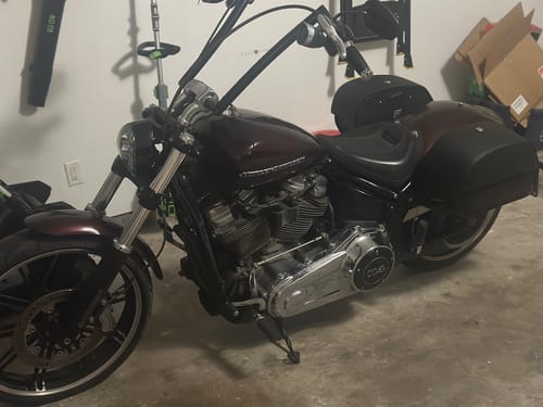 Customer photo review of 28L - Pantheon Medium Hard Mount Leather Saddlebags for Harley Softail Breakout FXBR/S