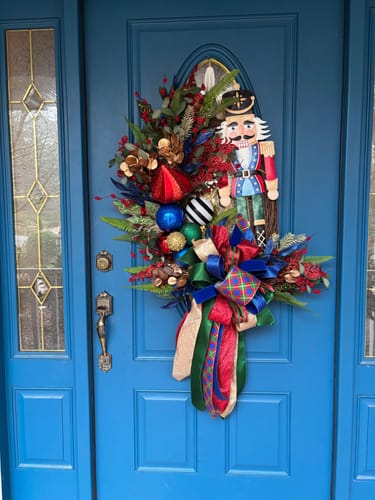 Customer photo review of Festive Holiday Nutcracker Wreath - Red & Blue
