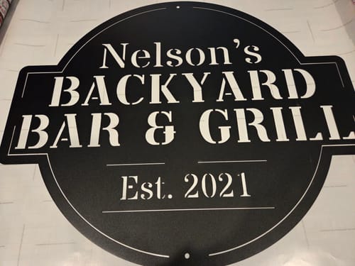 Customer photo review of Custom Metal Backyard Bar and Grill Wall Art | Indoor Outdoor | Up to 46" | 20+ Color Options