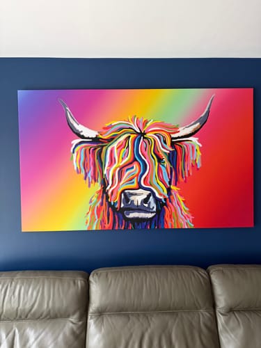 Customer photo review of Rainbow Highland Cow Canvas Print