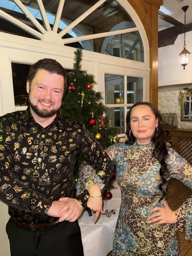 Customer photo review of Men's Christmas Print Holiday Long Sleeve Shirt