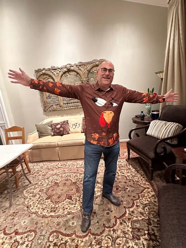 Customer photo review of Men's Thanksgiving Funny Holiday Hilarious Long Sleeve Shirt