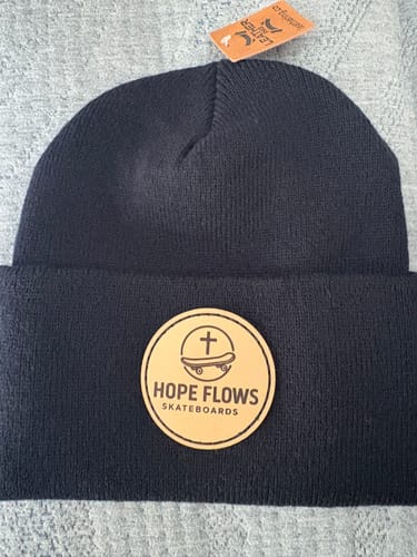 Customer photo review of Custom Beanies Leather Patch