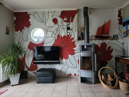 Customer photo review of Papier Peint Tropical Grosse Fleur Rouge