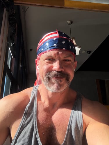 Customer photo review of American Flag Doo Rag MADE IN AMERICA Patriotic Bandana Head Wrap MADE IN THE USA