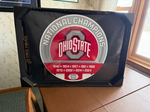 Customer photo review of Ohio State Buckeyes DYNASTY - 2024 National Championship w/ Replaceable Icon Plate 3D Vintage Metal Wall Art