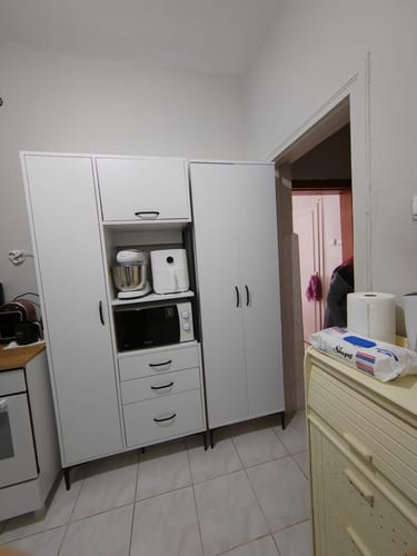 Customer photo review of Rani JE131 Çok Amaçlı Dolap 4 Kapaklı 3 Çekmeceli Kiler Mutfak Dolabı Beyaz