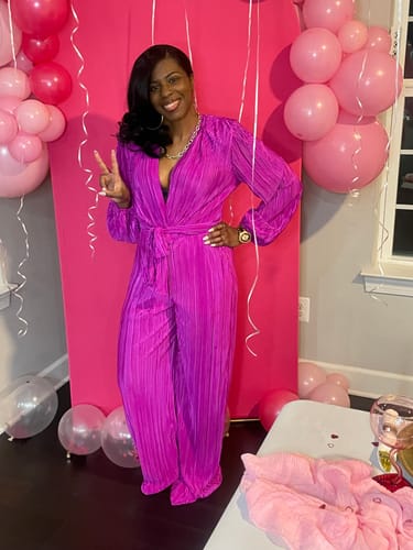 Customer photo review of Juna Surplice Jumpsuit - Pink