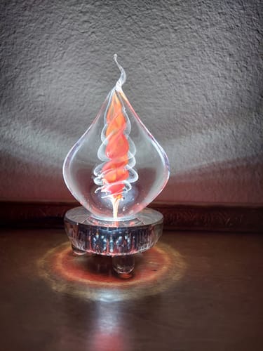 Customer photo review of Illuminated Memorial Glass Flame with Cremation Ashes