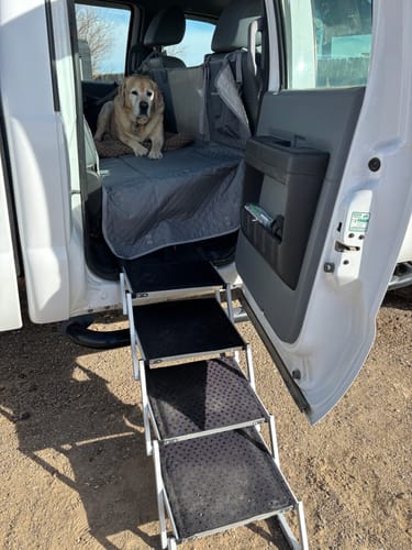 Customer photo review of NEW Waterproof Hard Bottom Car & Truck Seat Foldable Hammock Cover With Storage Pockets, Side Flaps, Headrest Straps, Seat Anchors, & Mesh Window (+FREE SAFETY BELT!)