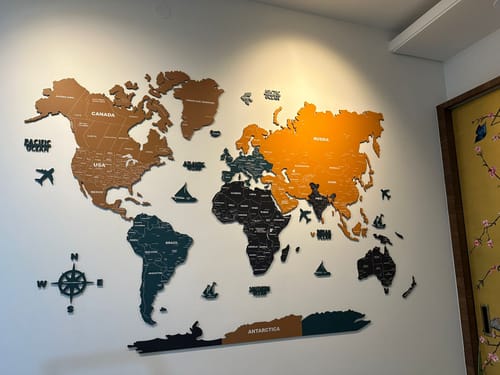 Customer photo review of 2D Sepia and Amber Wooden World Map