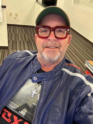 Customer photo review of Men's Gulf Lambskin Leather American Racing Jacket in Indigo