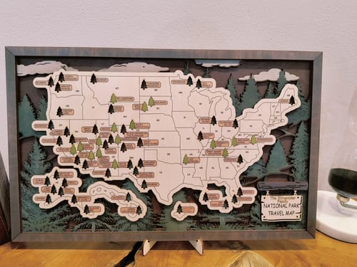 Customer photo review of US 3D Wooden National Parks Travel Map With Trees To Record Park Visits (1 Design)