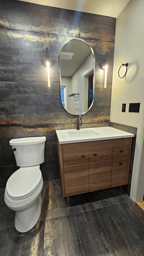 Customer photo review of Austin 36" American Black Walnut Bathroom Vanity, Left Sink