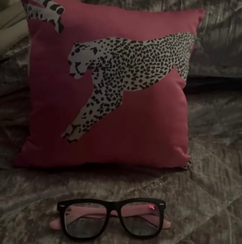Customer photo review of Leaping Cheetah Bubblegum Pillow Cover