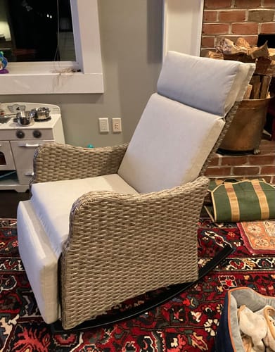 Customer photo review of Homrest Outdoor Recliner Chair, Rattan Wicker Rocking Chair with Removable Cushion, Beige