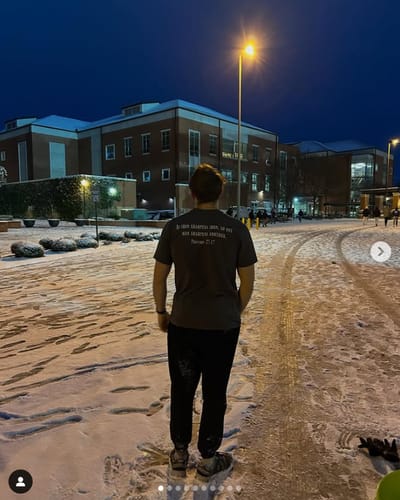 Customer photo review of Proverbs 27:17 Performance Tee