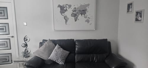 Customer photo review of World Map Black & White Canvas Print