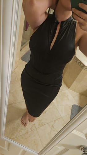 Customer photo review of Shapewear Sculpting Faux Leather Zip Front Midi Dress