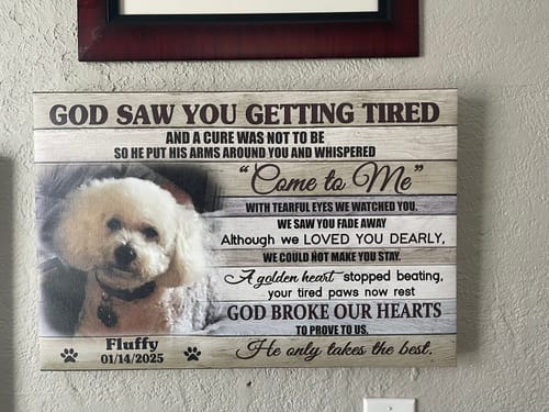 Customer photo review of Personalized Photo Canvas Prints, Dog Loss Gifts, Pet Memorial Gifts, Dog Sympathy, God Saw You Getting Tired Dem Canvas