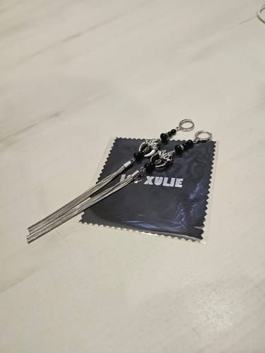 Customer photo review of "MYTH OF THE MOON" 925 Sterling Silver Vintage Moon & Agate Statement Tassel Earrings