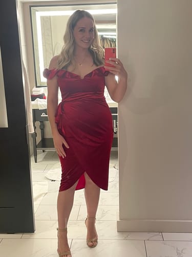 Customer photo review of Harlow Midi Dress by Bariano - RENTAL