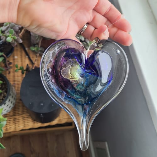 Customer photo review of Dichroic Heart Suncatcher with Infused Cremains