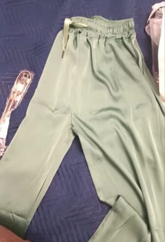 Customer photo review of Acetic Acid Ice Silk Wide Leg Pants 2024 New Summer Thin Satin Casual Pants Women's High Waisted Straight Leg Pants Long Trouser