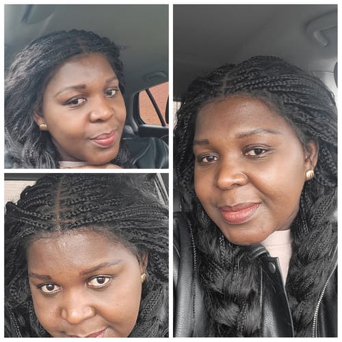 Customer photo review of 36" Wet & Wavy Human Hair Boho Curls HD Lace Tangleless Super High Density Knotless Boho Box Braided Wig