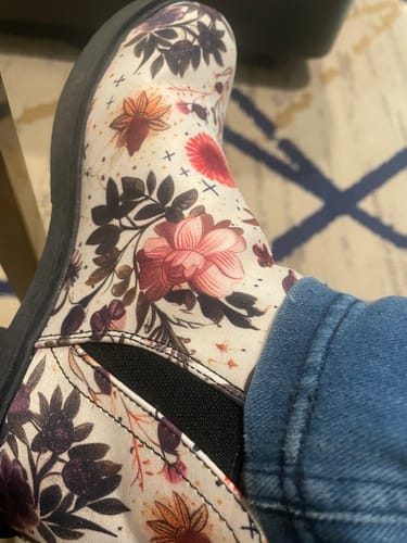 Customer photo review of Enchanted Blossoms Chelsea Boots - Comfy Slip-On - Soft & Water-Resistant Micro-Suede Vegan Shoes