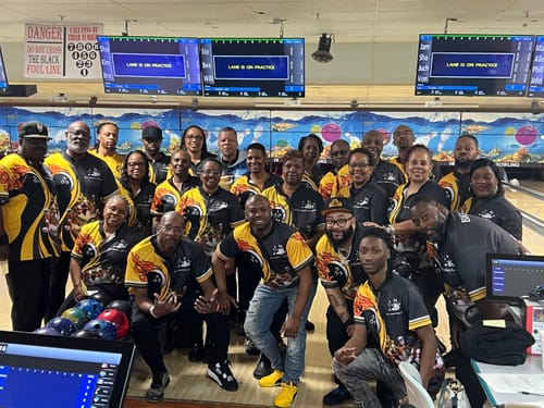 Customer photo review of Maxcorners Bowling And Pins Water Flow Multicolor Option Customized Name 3D Shirt