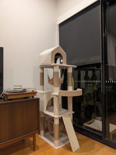 Customer photo review of Ona's Cottage Multi-Tier Cat Tree with Cat Scratching Posts