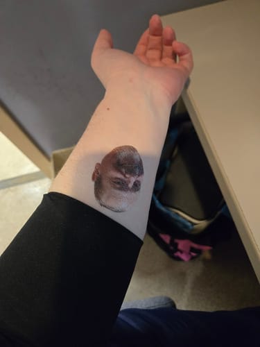 Customer photo review of Custom Photo Face Temporary Tattoo