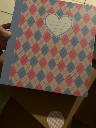 Customer photo review of BLUE/PINK ARGYLE COMPOSITION BINDER - A5 CUSTOM