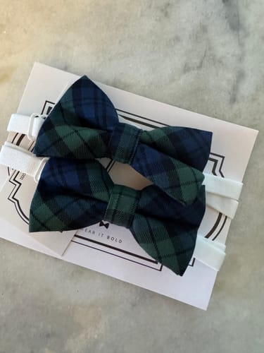 Customer photo review of Blue and Green Tartan Plaid Bow Tie