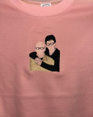 Customer photo review of Custom Embroidered Sweatshirt Portrait Music Player Couple Family Gift