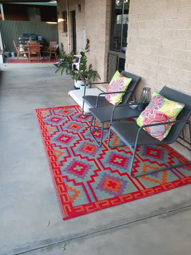 Customer photo review of Lhasa Orange And Violet Moroccan Recycled Plastic Outdoor Rug