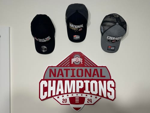 Customer photo review of Ohio State Buckeyes OFFICIAL 2024 National Champions 3D Hand Painted Metal Wall Art