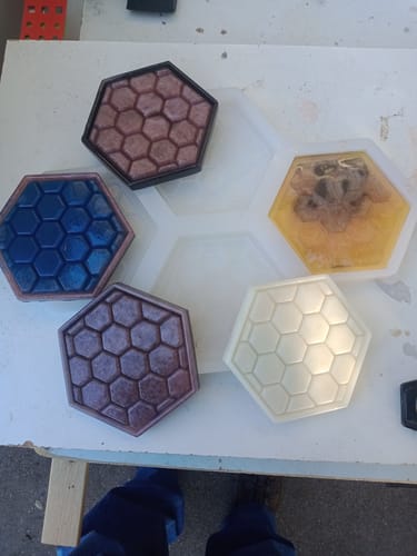 Customer photo review of 4.6x4.0x0.5" Honeycomb Hexagon Textured 4 Coaster Silicone Mold