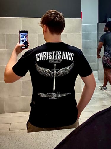 Customer photo review of Prevailer 'Christ Is King' Staple T-Shirt
